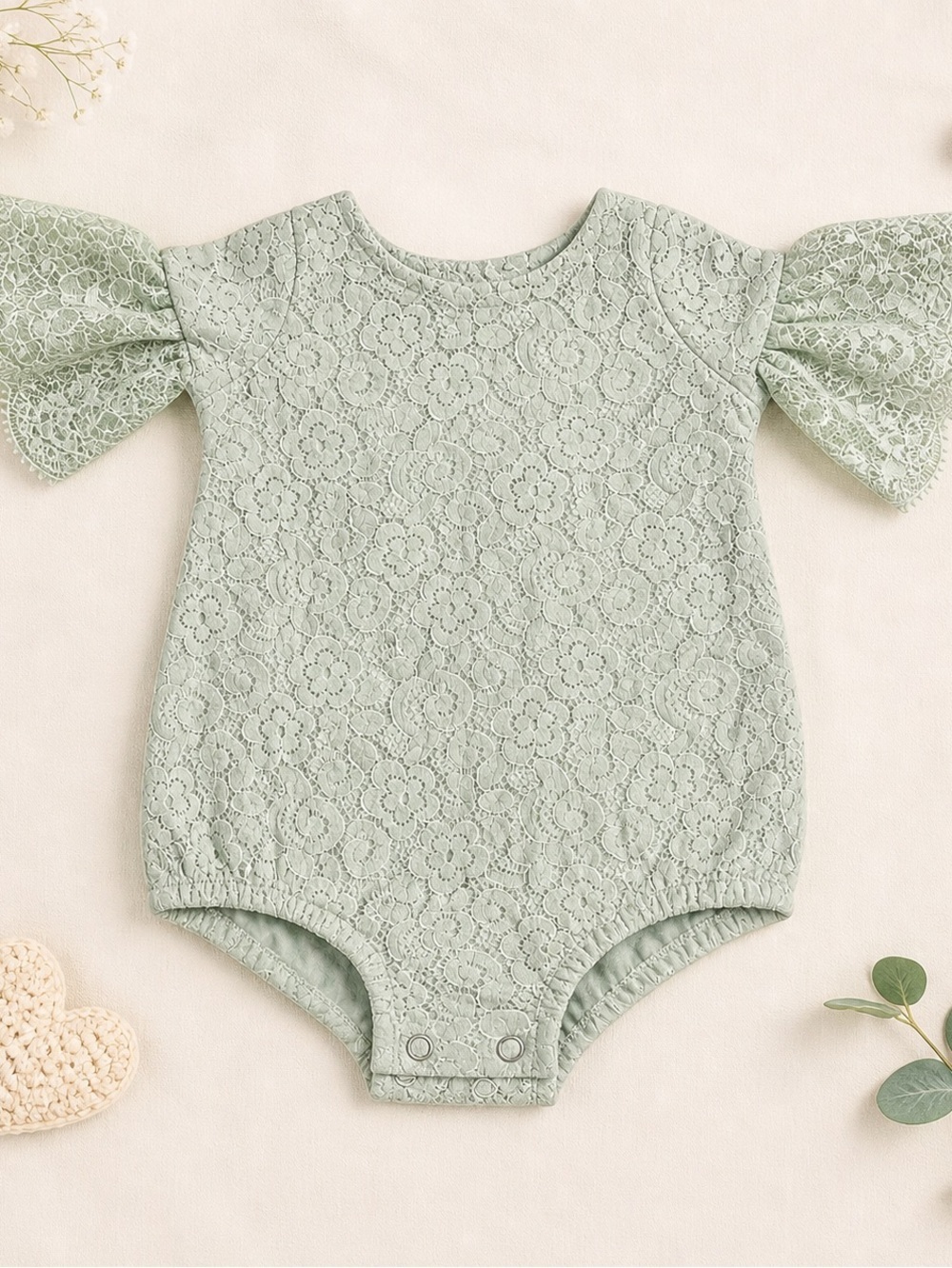 Cat & Jack Lace Long-Sleeve Baby One-Piece in Light Mint